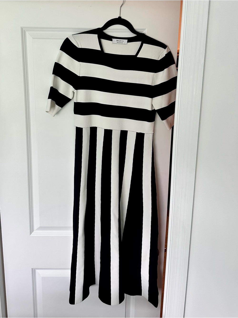 Bailey 44 Black & White Striped Midi Dress